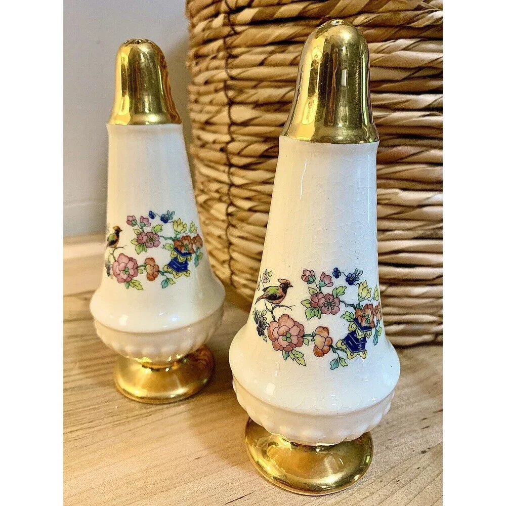 Vintage Hammersley Spode Bird Of Paradise Shakers & Tray Set Chintz Bone China